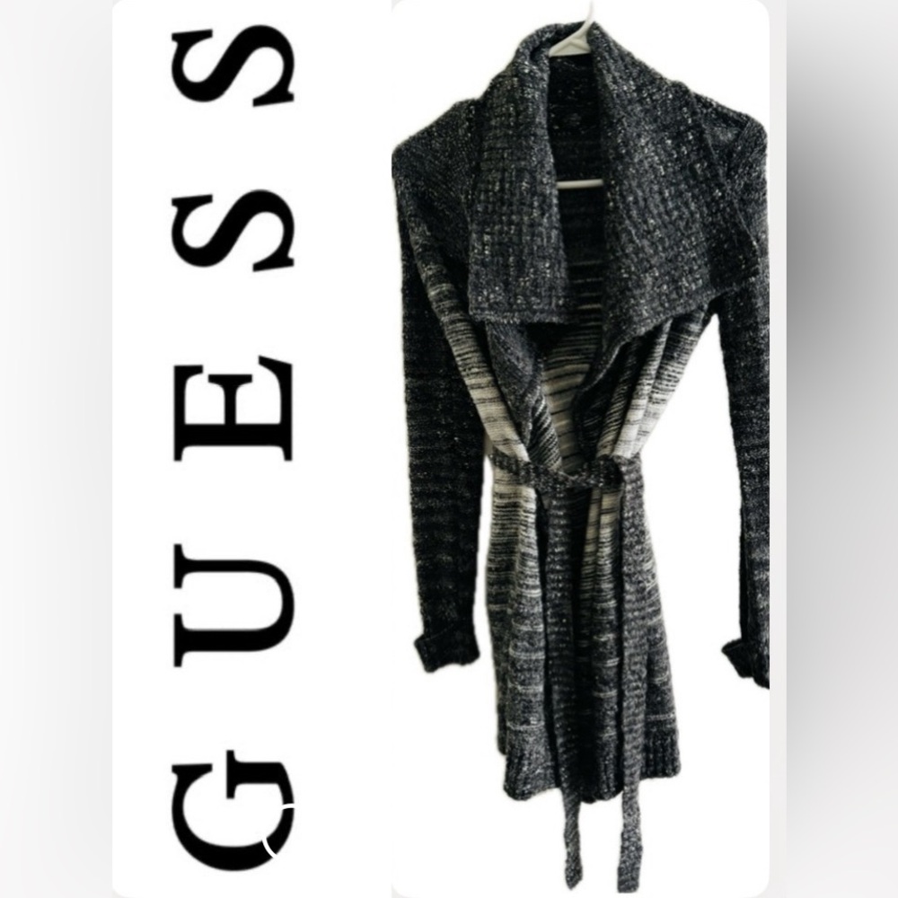 XS grey Guess long knit sweater with belt tie